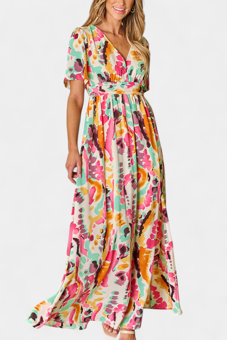 Persephone | Women's Floral V Neck Belted Casual Midi Drawstring Dress