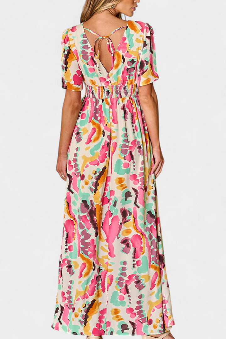 Persephone | Women's Floral V Neck Belted Casual Midi Drawstring Dress