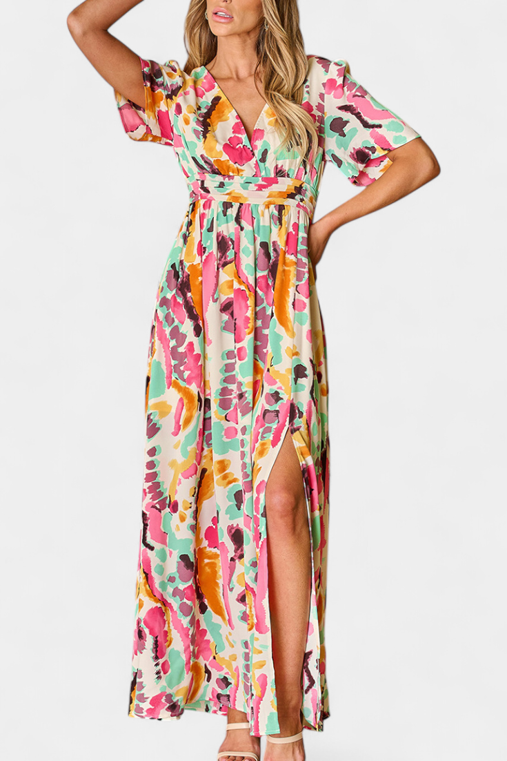 Persephone | Women's Floral V Neck Belted Casual Midi Drawstring Dress